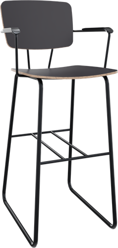 Forza sledeframe met zwarte opdek armleggers, Ø 19/12 mm, zithoogte 82 cm, zitting en rug hpl/hout