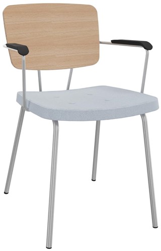 Forza 4-poots met opdek armleggers, Ø 19/12 mm, zithoogte 46 cm, zitting stof 5 cm en rug hpl/hout