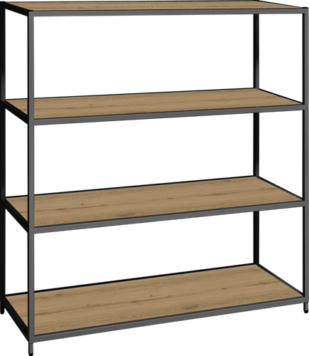 Flexwall frame 124 hg x 119 br x 43 dp, indeling 3-vaks en inclusief 4 legborden