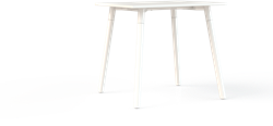 Corner tafel vierkant 120 x 120 cm, op 4-poots onderstel Ø5 cm, hoogte 75 cm