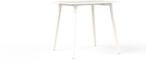 Corner tafel vierkant 120 x 120 cm, op 4-poots onderstel Ø5 cm, hoogte 75 cm