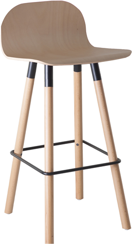 Carvi 4-poots barkruk hoog model, massief beuken frame Ø38 mm, zithoogte 82 cm