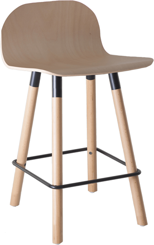 Carvi 4-poots barkruk medium model, massief beuken frame Ø38 mm, zithoogte 62 cm