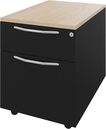 Basic verrijdbaar ladenblok 03, 1 lade met pennenbakje en 1 hangmappenlade, 44 br x 60 dp x 58 hg