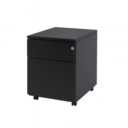 Huislijn rolblok no.02, 1 lade met pennenbak, 1 hangmappenlade, metalen top, ZW - Zwart RAL9005