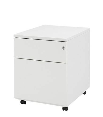 Huislijn rolblok no.02, 1 lade met pennenbak, 1 hangmappenlade, metalen top, WT - Wit RAL9016