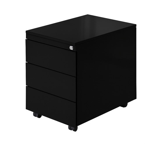 Budget rolblok serie-60, 1 lade met pennenbakje en 2 laden, ZW - Zwart RAL9005