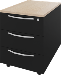 Basic verrijdbaar ladenblok 03, 1 lade met pennenbakje en 2 laden, 44 br x 60 dp x 58 hg