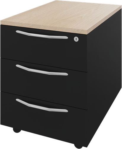 Basic verrijdbaar ladenblok 03, 1 lade met pennenbakje en 2 laden, 44 br x 60 dp x 58 hg