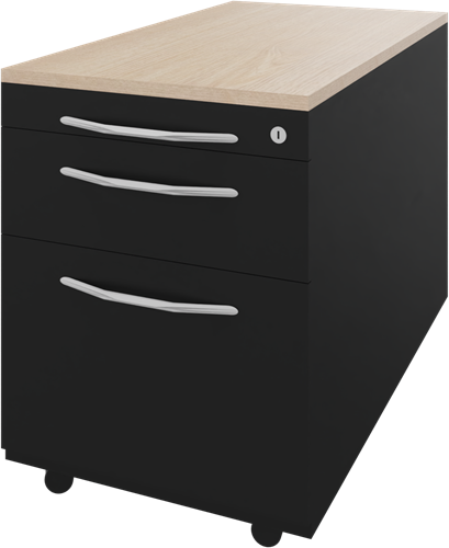 Basic verrijdbaar ladenblok 05, 1 pennenlade, 1 lade en 1 hangmappenlade, 44 br x 80 dp x 62 hg