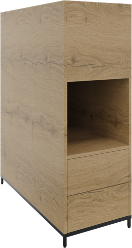 Flexwall plantenkast op 4-poots sokkel 43brx124hgx94dp, 1-vaks dichte achterzijde, 2 x uittreklade