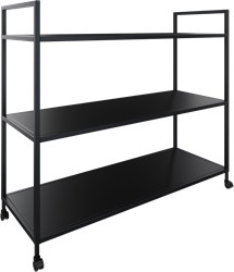 Flexwall trolley 89/113 hg x 119 br x 43 dp, indeling 2-vaks en 3 legborden, op 4 wielen met rem