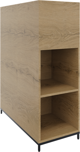 Flexwall plantenkast op metalen 4-poots sokkel 43 br x 124 hg x 90 dp, 4-vaks dichte achterzijde