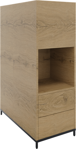 Flexwall plantenkast op 4-poots sokkel 43brx124hgx80dp, 2-vaks dichte achterzijde, 4 x uittreklade