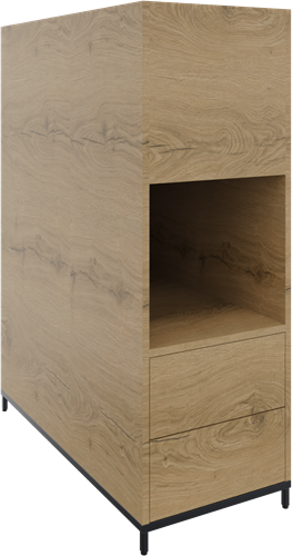 Flexwall plantenkast op 4-poots sokkel 43brx124hgx90dp, 1-vaks dichte achterzijde, 2x uittreklade