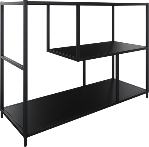 Flexwall frame 85 hg x 119 br x 43 dp, indeling 3-vaks en inclusief 3 legborden asymetrisch