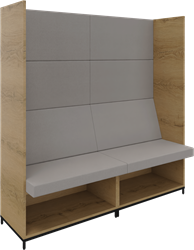 Flexwall zitbank-links en rechts-4 OH op metalen 4-poots sokkel en ondervak incl. zit/rug kussenset