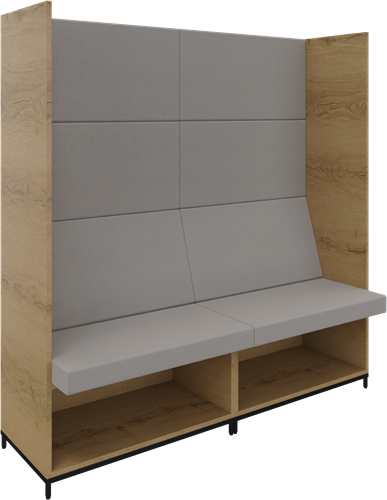 Flexwall zitbank-links en rechts-4 OH op metalen 4-poots sokkel en ondervak incl. zit/rug kussenset