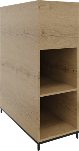 Flexwall plantenkast op metalen 4-poots sokkel 43 br x 124 hg x 90 dp, 2-vaks dichte achterzijde