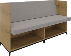 Flexwall zitbank-links en rechts-2 OH op metalen 4-poots sokkel en ondervak incl. zit/rug kussenset