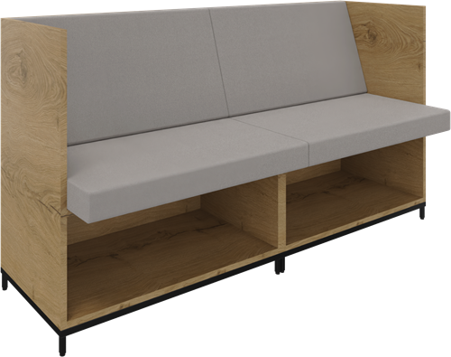 Flexwall zitbank-links en rechts-2 OH op metalen 4-poots sokkel en ondervak incl. zit/rug kussenset