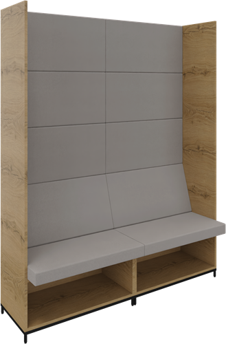 Flexwall zitbank-links en rechts-5 OH op metalen 4-poots sokkel en ondervak incl. zit/rug kussenset