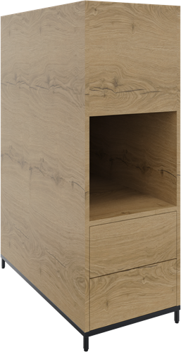 Flexwall plantenkast op 4-poots sokkel 43brx124hgx84dp, 1-vaks dichte achterzijde, 2 x uittreklade