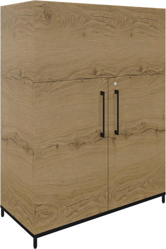 Flexwall plantenkast op 4-poots sokkel 94 br x 124 hg x 43 dp, 2-vaks met 2 x draaideur en 1 legbord