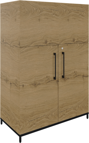 Flexwall plantenkast op 4-poots sokkel 84 br x 124 hg x 43 dp, 2-vaks met 2 x draaideur en 1 legbord