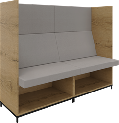 Flexwall zitbank-links en rechts-3 OH op metalen 4-poots sokkel en ondervak incl. zit/rug kussenset