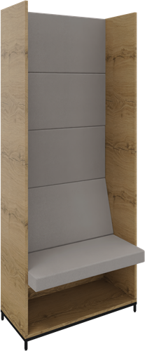 Flexwall zitbank 5 OH op metalen 4-poots sokkel en ondervak achter dicht incl. zit/rug kussenset