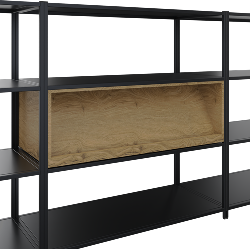 Flexwall inbouw element 115 br x 36 hg x 43 dp, 2x schuine tijdschrift planken, 2-zijdige toegang