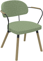 Rondo 4-poots met armleggers, hout Ø 35 mm, metalen frame, lage rug, zithoogte 46 cm