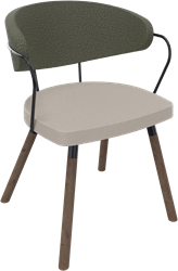 Rondo 4-poots met armleuning, hout Ø 35 mm, metalen frame, lage kuiprug, zithoogte 46 cm