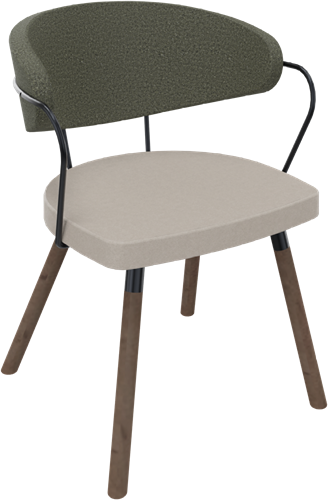 Rondo 4-poots met armleuning, hout Ø 35 mm, metalen frame, lage kuiprug, zithoogte 46 cm