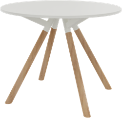 Bridge vergadertafel Ø100 cm, massief houten poten Ø50 mm, vaste hoogte 75 cm