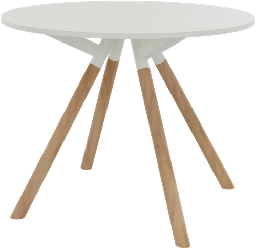 Bridge vergadertafel Ø100 cm, massief houten poten Ø50 mm, vaste hoogte 75 cm