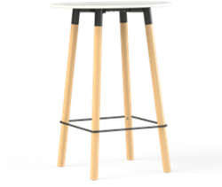 Hoge tafel Huislijn Corner rond 80 cm, massief beuken onderstel, vaste hoogte 110 cm, in diverse uitvoeringen