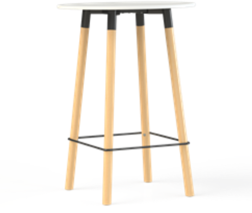 Hoge tafel Huislijn Corner rond 80 cm, massief beuken onderstel, vaste hoogte 110 cm, in diverse uitvoeringen