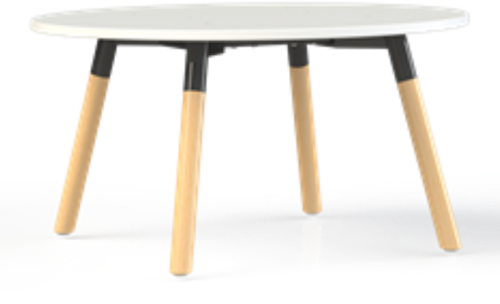 Vergadertafel Huislijn Corner rond 120 cm, houten frame, vaste hoogte 75 cm, in diverse uitvoeringen