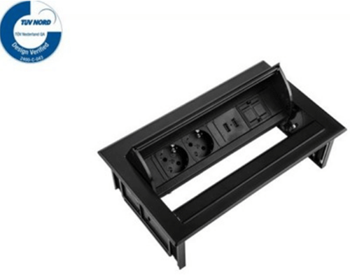 Elektrificatie inbouwunit Filex Power Desk In 2x230V - 2x USB - 1x keystone - zwart