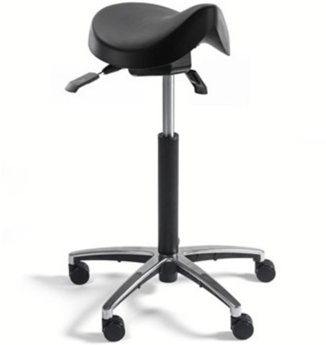 Zadelkruk 7437 met ergonomische PU zitting, voetkruis aluminium gepolijst