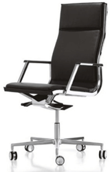 Directiestoel LUXY model Nulite thin-pad met hoge rugleuning, softseat lederen bekleding zwart LX01