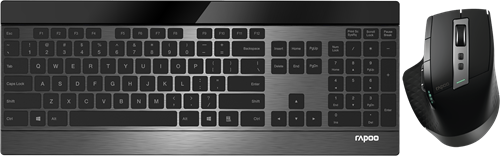 Toetsenbord + muis Rapoo "9900M" multimodus draadloze ultraslanke desktop combo set, UI, Zwart