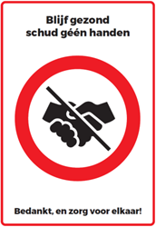 Waarschuwingssticker 'Schud geen handen' A3 vinyl non-permanent