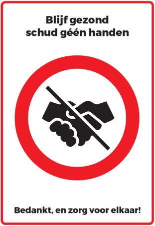 Waarschuwingssticker 'Schud geen handen' A3 vinyl non-permanent