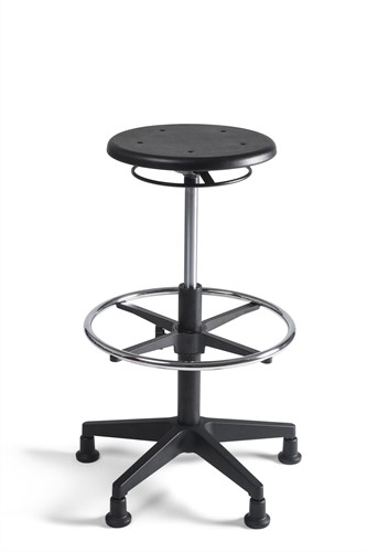 Werkstoel Tabouret 331 hoge zitting PU, voetkruis kunststof