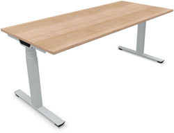 Bureau Crew T 160x80cm, T-poten elektrisch hoogte verstelbaar 65-130cm, blad 25mm Eiken Natuur (NE), frame zwart (SS), bediening ingefreesd (CTBE05E), kabelgoot (CTHK16), kabeldoorvoer (CTKB80SM)