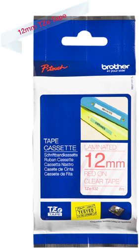 Brothertape TZE-132 12mm rood op transparant -3