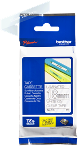 Brothertape TZE-145 18mm wit op transparant 